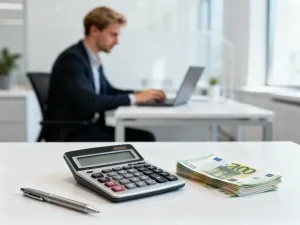 Kobieta w domowym biurze analizuje wykresy finansowe na tablecie, planując budżet i obliczając wynagrodzenie.